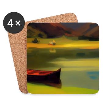 Paysage avec lac, bateau et montagnes - Dessous de verre (lot de 4) - blanc - Devant
