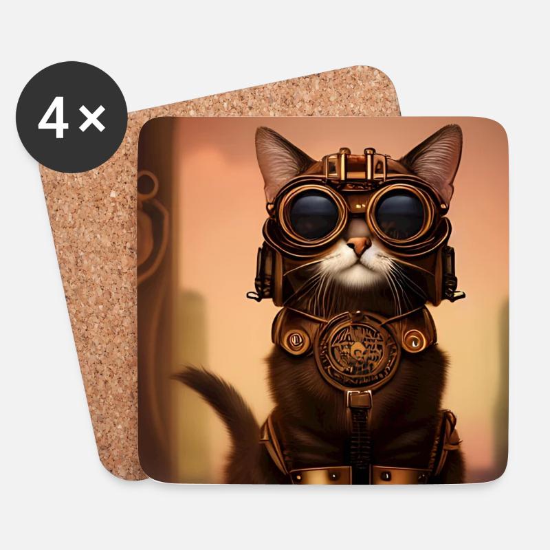 Katze Steampunk Style - Untersetzer (4er-Set) - Weiß
