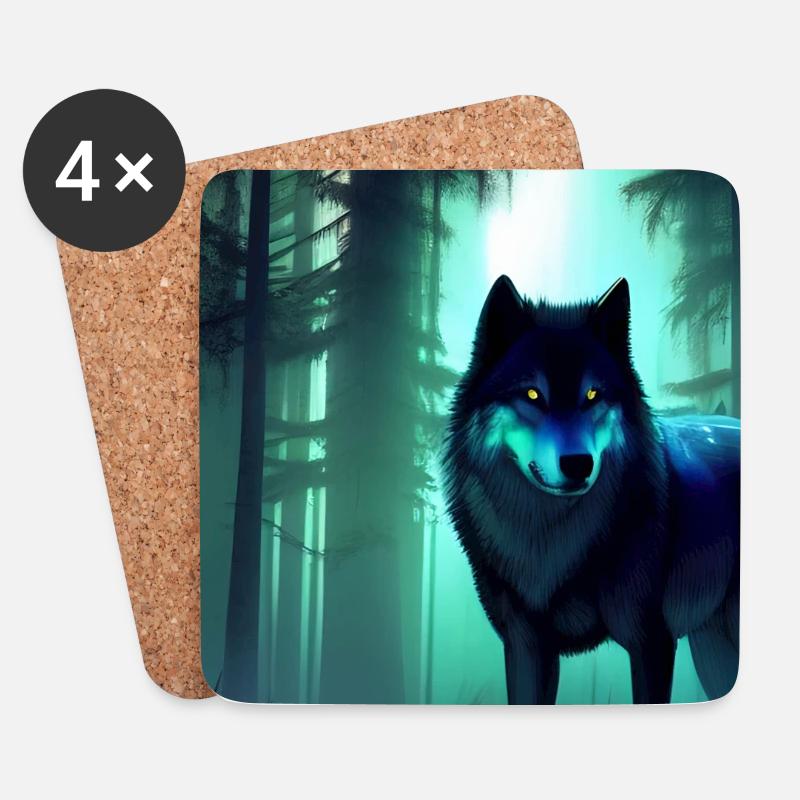 Wolf im Wald - Untersetzer (4er-Set) - Weiß