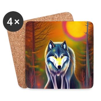 Wolf and Moon - Coasters (set of 4) - white - Front