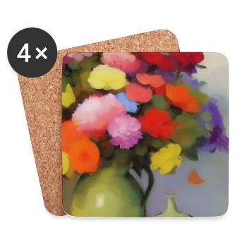 Blumen und Schmetterling - Untersetzer (4er-Set) - Weiß - Vorne