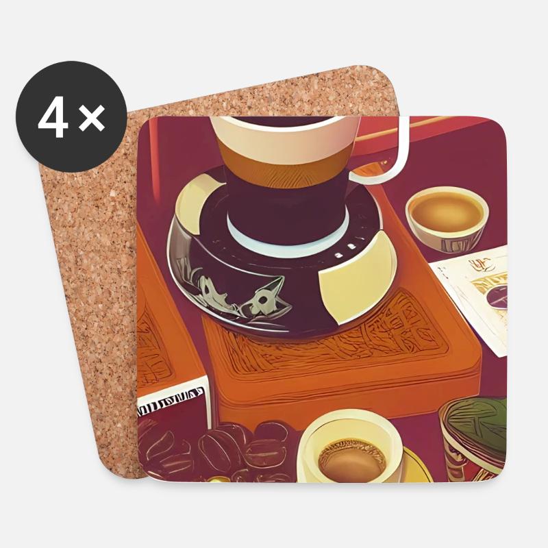 Kaffee, Kaffeebohnen - Untersetzer (4er-Set) - Weiß