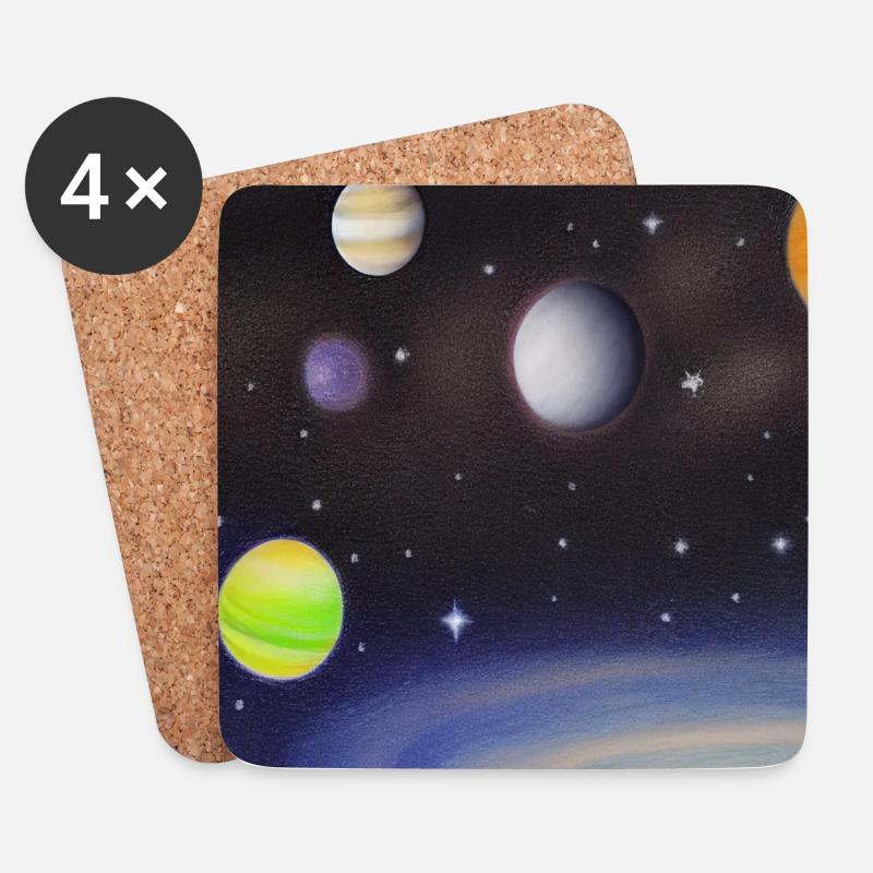 Weltall und Planeten - Untersetzer (4er-Set) - Weiß