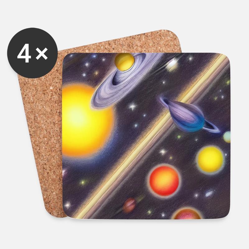 Weltall und Planeten - Untersetzer (4er-Set) - Weiß