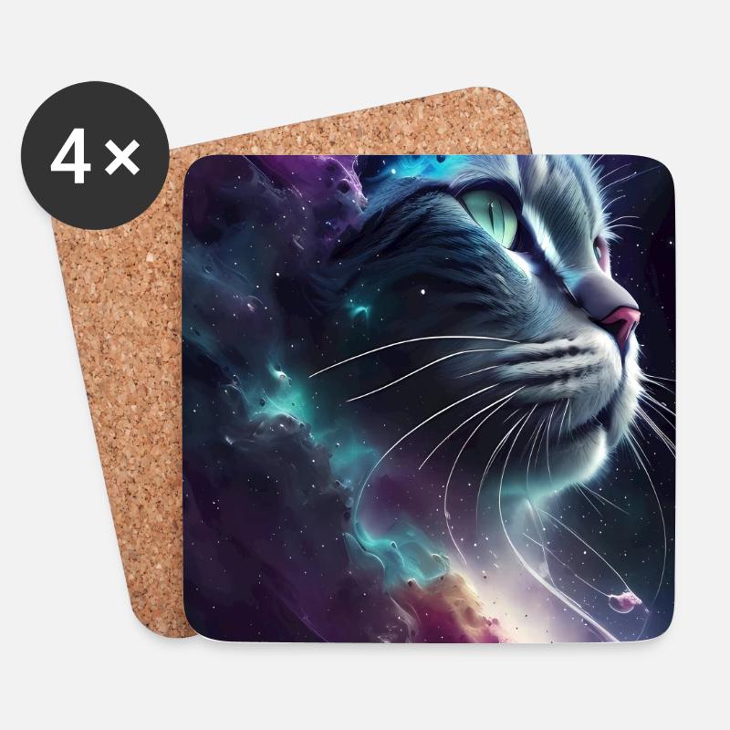 Katze im Weltall - Untersetzer (4er-Set) - Weiß