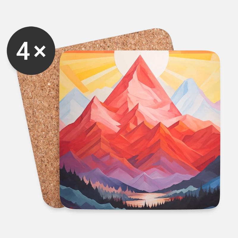 Berglandschaft mit Sonnenuntergang - Untersetzer (4er-Set) - Weiß