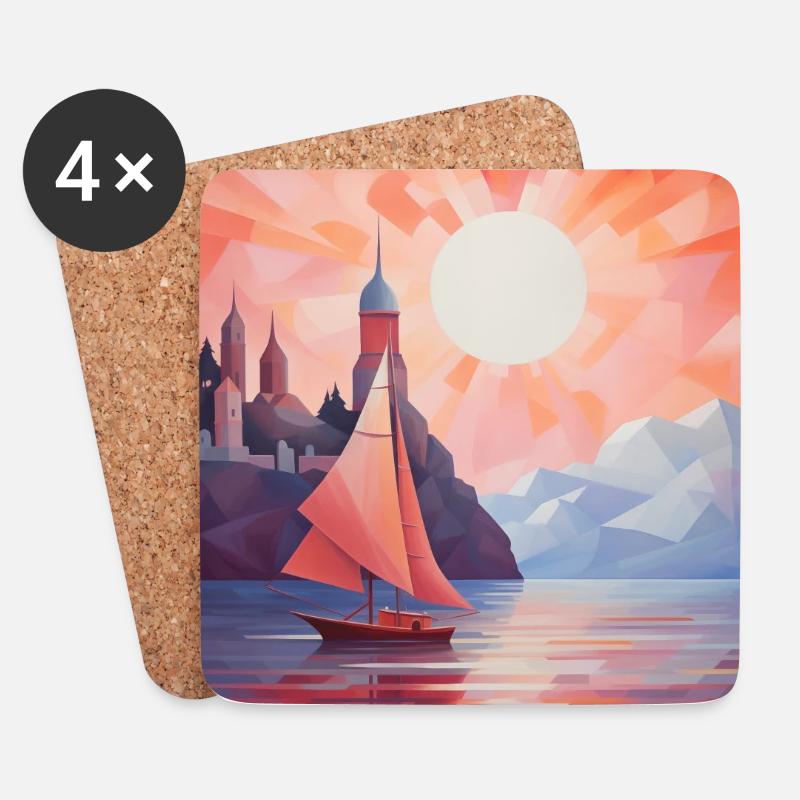 Maritime Landscape in a Geometric Style - Coasters (set of 4) - white
