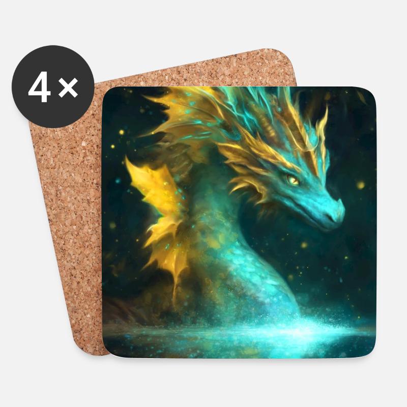 Wasserdrache Fantasy - Untersetzer (4er-Set) - Weiß