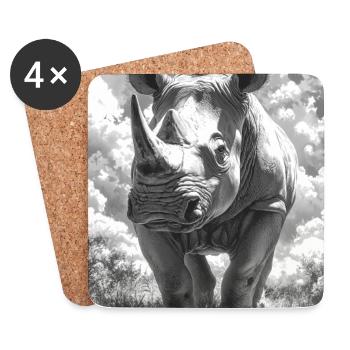 Schwarzweiß Nashorn im Wolkenhimmel - Untersetzer (4er-Set) - Weiß - Vorne