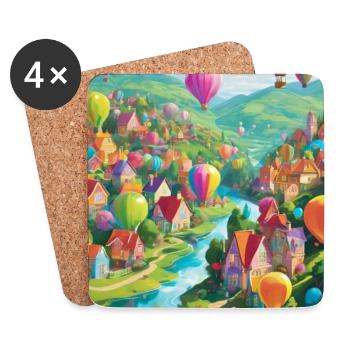 Balloon Villagescape Panorama - Untersetzer (4er-Set) - Weiß - Vorne