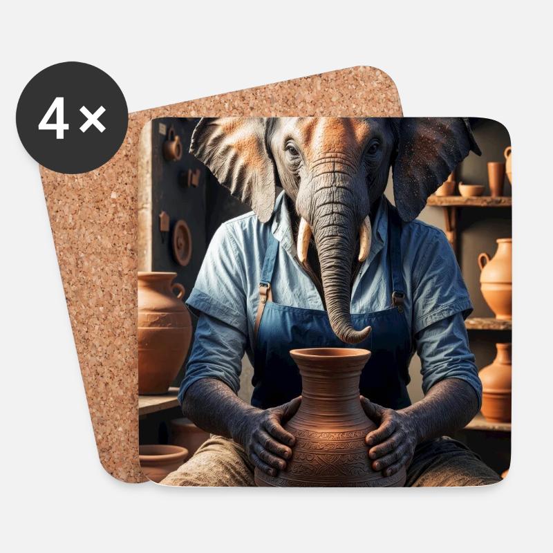Elefante Humaonoide Alfarera - Untersetzer (4er-Set) - Weiß