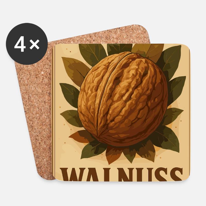 Vintage Walnuss - Untersetzer (4er-Set) - Weiß