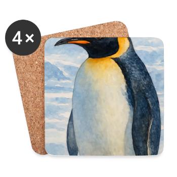 Aquarelle Pingouin au bord de la mer - Dessous de verre (lot de 4) - blanc - Devant