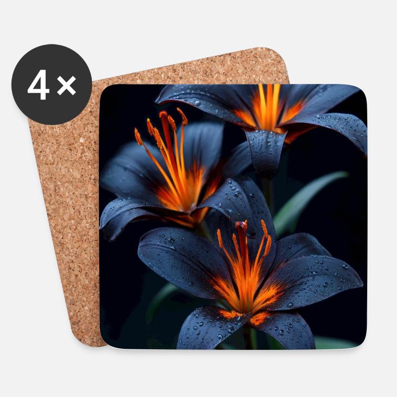 Blaue Lilien mit orangefarbener Mitte Night Bloom - Untersetzer (4er-Set) - Weiß