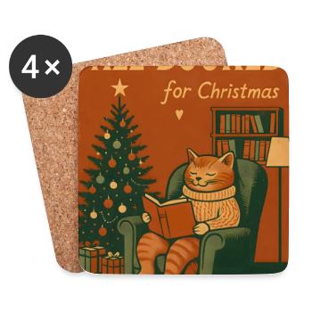 All Booked for Christmas, Love Cats - Coasters (set of 4) - white - Front
