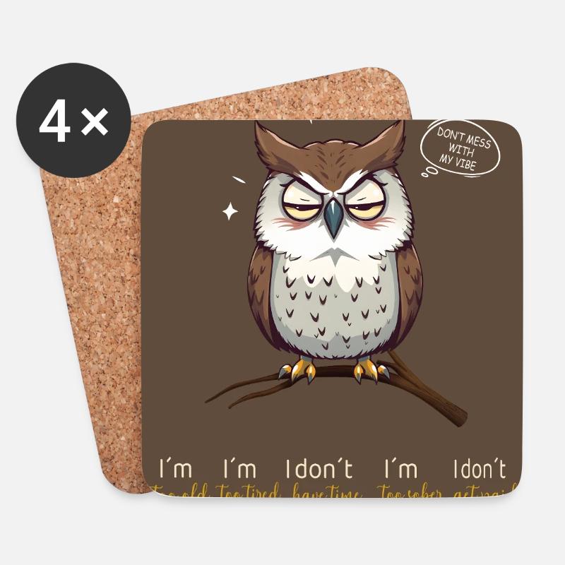 I Have 5 Moods – Lustige Eule mit Spruch - Untersetzer (4er-Set) - Weiß