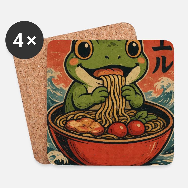 Frosch-Ramen Retro-Poster - Untersetzer (4er-Set) - Weiß