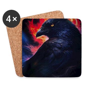 Raven in front of fire moon - Coasters (set of 4) - white - Front