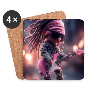 Dreadlock Doll Rocker auf rosa Gitarre - Untersetzer (4er-Set) - Weiß - Vorne