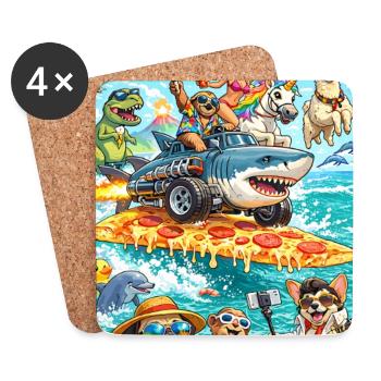 Plage de pizza Dino Unicorn - Dessous de verre (lot de 4) - blanc - Devant