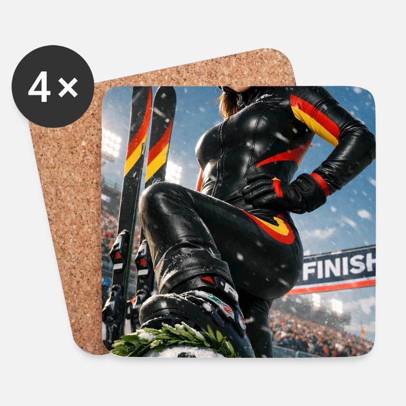 Winter-Sport-Ski-D - Untersetzer (4er-Set) - Weiß