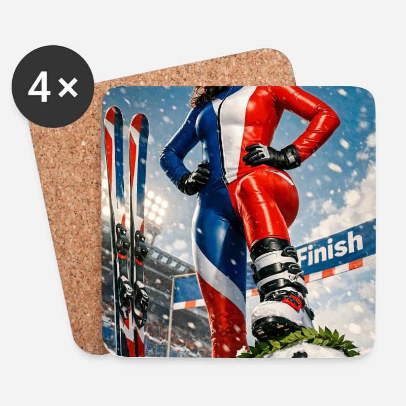 Winter-Sport-Ski-FR - Untersetzer (4er-Set) - Weiß