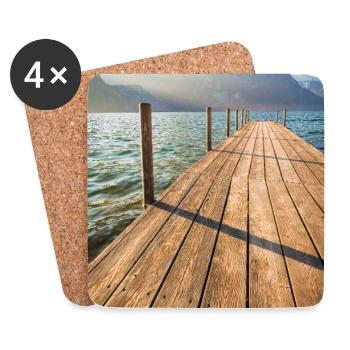 Holzsteg am Bergsee im Sonnenlicht - Untersetzer (4er-Set) - Weiß - Vorne