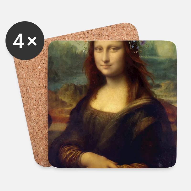 Mona Lisa Blumenkrone - Untersetzer (4er-Set) - Weiß