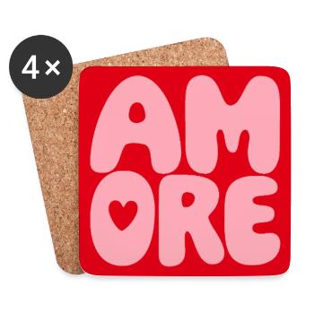 Amore Retro Bubblenschrift - Untersetzer (4er-Set) - Weiß - Vorne