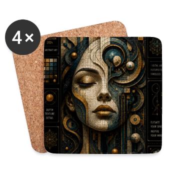 Visage géométrique en mosaïque steampunk - Dessous de verre (lot de 4) - blanc - Devant