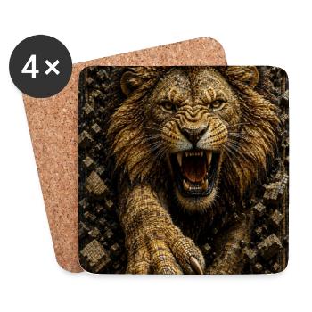 Lion doré fractal en relief - Dessous de verre (lot de 4) - blanc - Devant