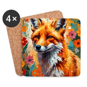 Fuchs Blumen abstrakt Fuchsliebhaber Geschenk  - Untersetzer (4er-Set) - Weiß - Vorne