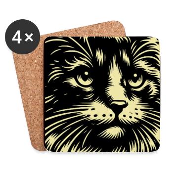 Meow Cat Retro Poster Cats Gift - Coasters (set of 4) - white - Front