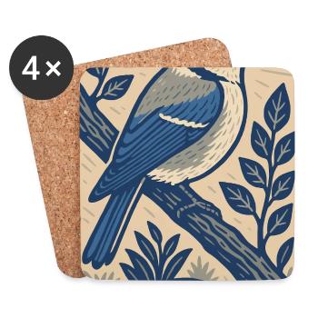 Retro Azure Tit Bird Poster for Birders & Nature L - Untersetzer (4er-Set) - Weiß - Vorne