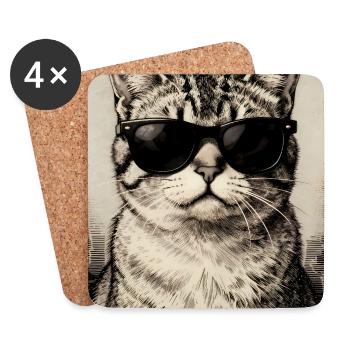 Lustige Katze mit Sonnenbrille: Die Schrecken halten an - Untersetzer (4er-Set) - Weiß - Vorne