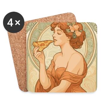 Pin-up Pizza im Art Nouveau Stil – Vintage Pastell - Untersetzer (4er-Set) - Weiß - Vorne