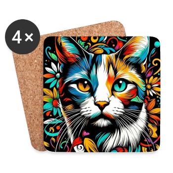 Cat - Coasters (set of 4) - white - Front