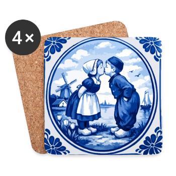 Delft Love Kiss in Blau - Untersetzer (4er-Set) - Weiß - Vorne
