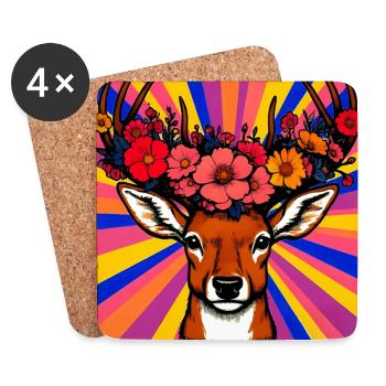Cerf aux fleurs - Dessous de verre (lot de 4) - blanc - Devant