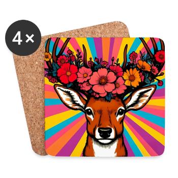 Cerf aux fleurs - Dessous de verre (lot de 4) - blanc - Devant