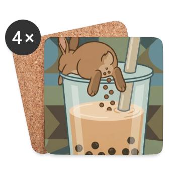 Bubble Tea Boba Drôle de Lapin mignon - Dessous de verre (lot de 4) - blanc - Devant