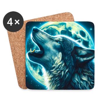 Wolf howls at the Full Moon - Coasters (set of 4) - white - Front