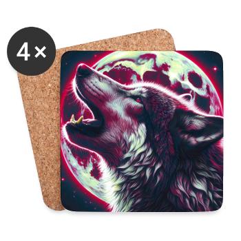 Wolf howls at the Full Moon - Coasters (set of 4) - white - Front