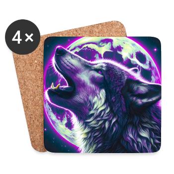 Wolf howls at the Full Moon - Coasters (set of 4) - white - Front