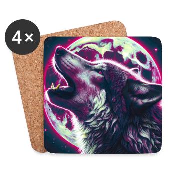Wolf howls at the Full Moon - Coasters (set of 4) - white - Front