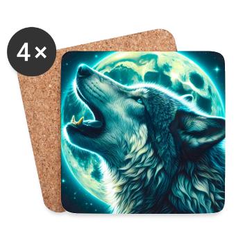 Wolf howls at the Full Moon - Coasters (set of 4) - white - Front