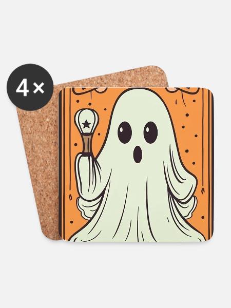 Tarot Card Ghost with Stick - Coasters (set of 4) - white