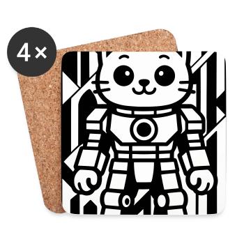 Cat robot in space with red planet - Coasters (set of 4) - white - Front