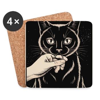 Carte de tarot vintage Chat noir - Dessous de verre (lot de 4) - blanc - Devant