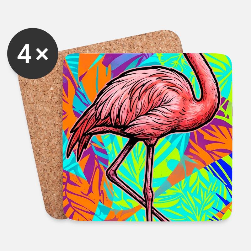 Flamingo - Untersetzer (4er-Set) - Weiß